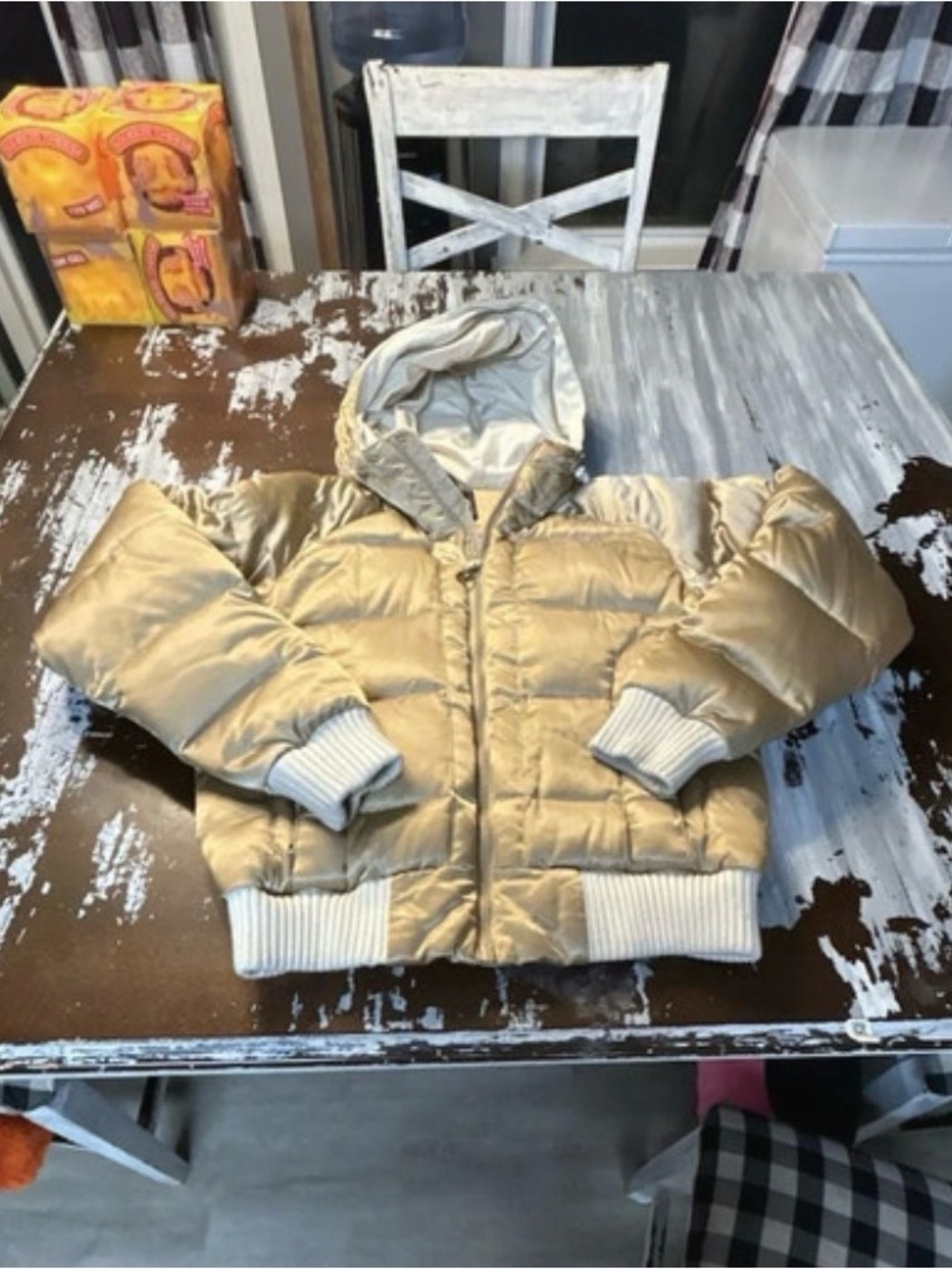 The North Face Women's Metallic Gold Goose Down Puffer Jacket with Hood